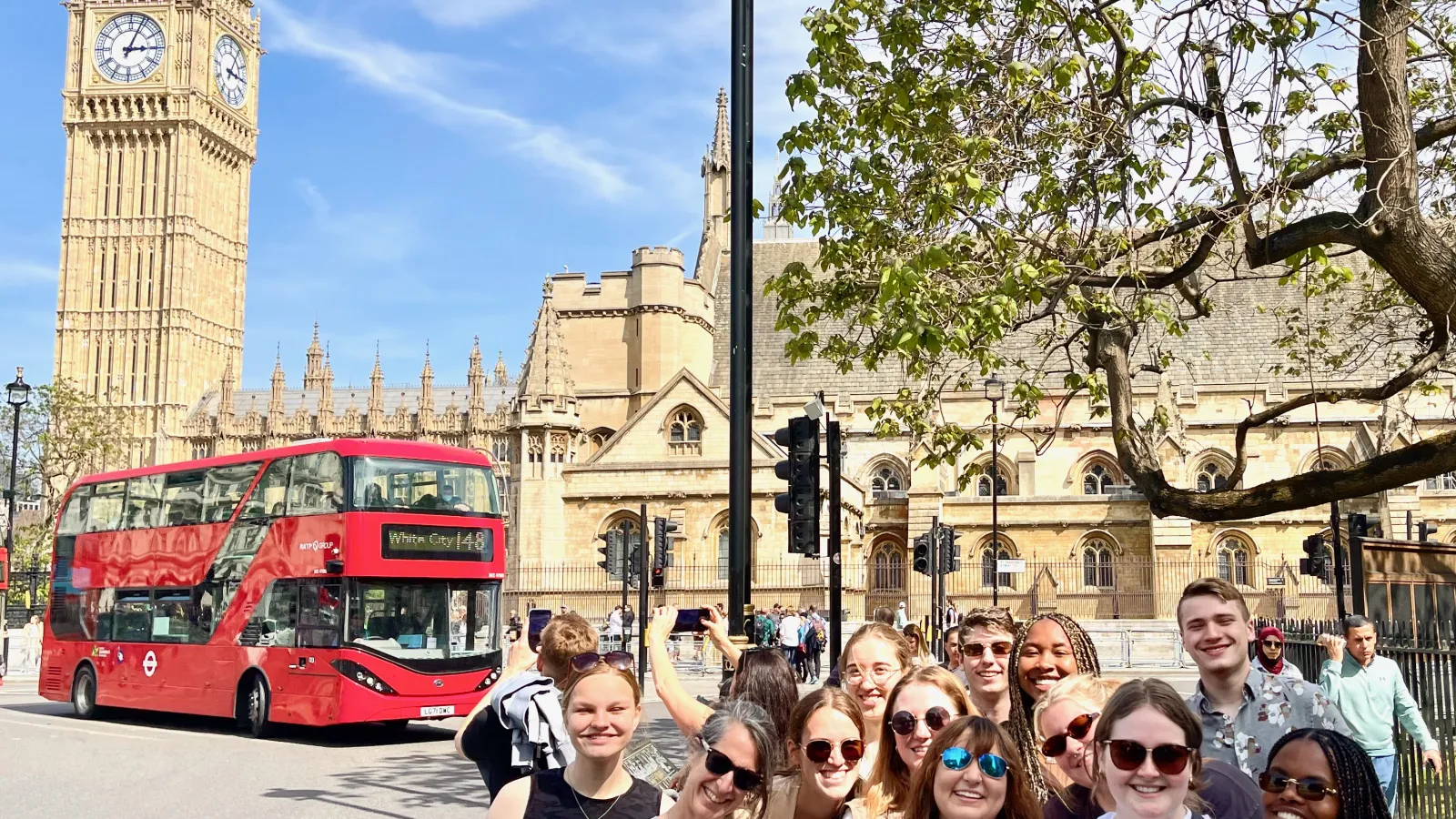 Students stand next to Big Ben