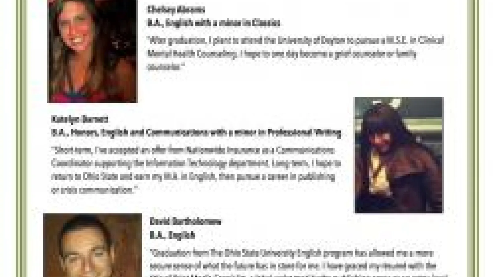 Screenshot of the article "Where Are Our 2012-13 Graduating Senior English Majors Headed?"