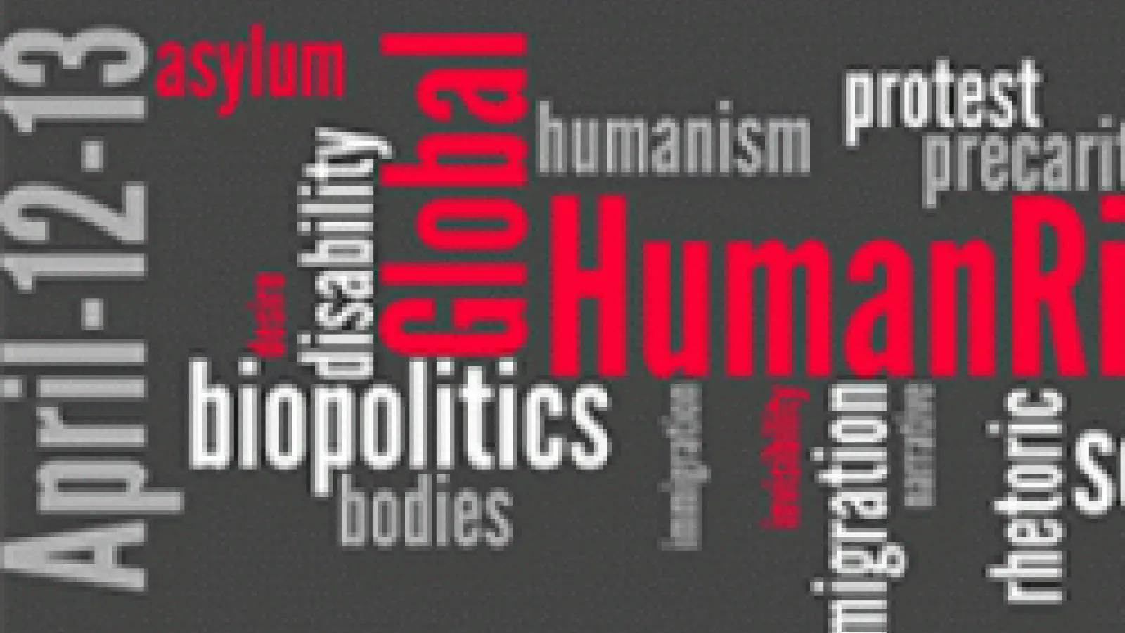 Text graphic with various words associated with global human rights